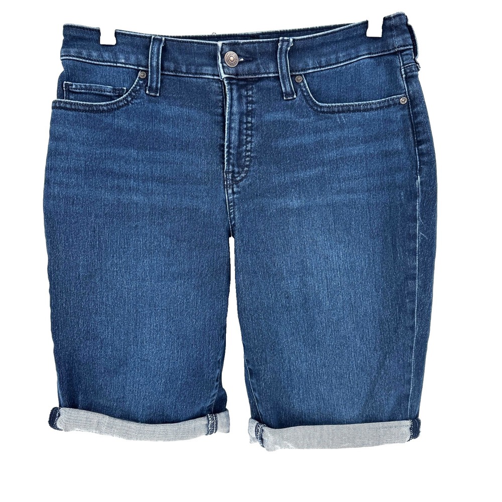 CHICO'S So‎ Slimming Girlfriend Bermuda Jean Shorts Women's 4 Dark Wash Stretch